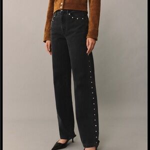 Mango Black Straight Leg Jeans with Edgy Stud Details